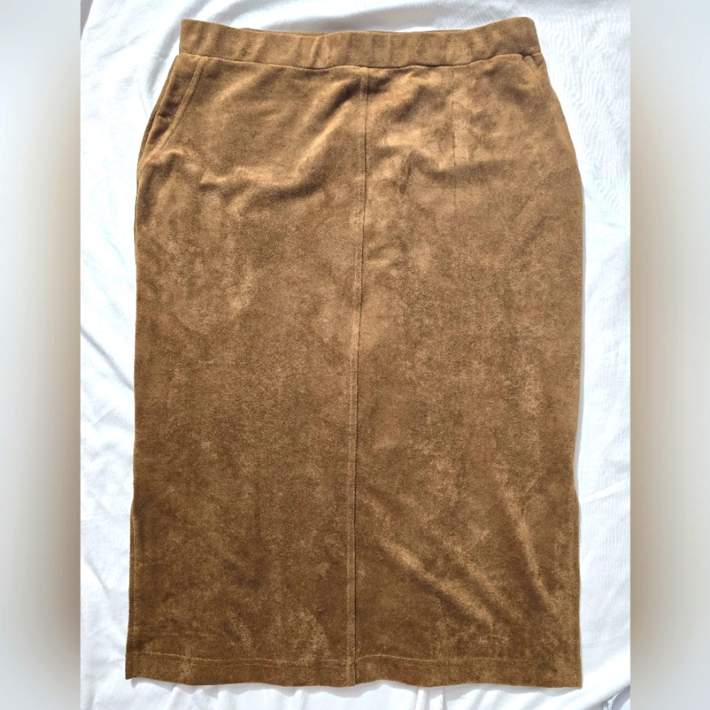Jules & Leopold faux suede leather brown skirt with side-slits sixe medium